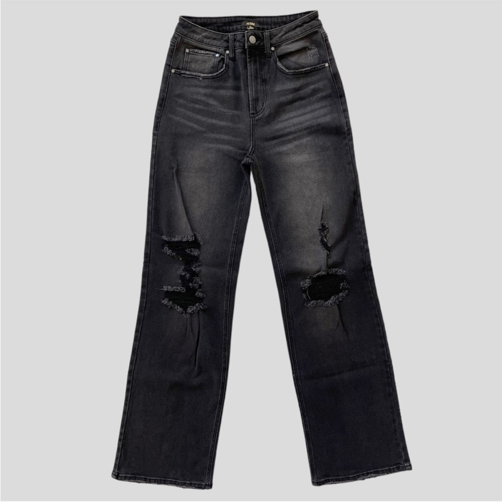 AFRM High Waist Black Wide Leg Distressed Relaxed Jeans Women's Size 27
